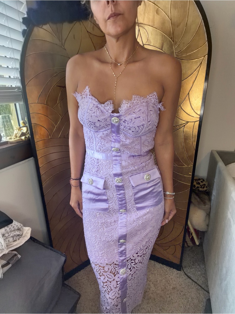 Purple Strapless Lace Corset Midi Dress in Lavender small - Picture 8 of 8